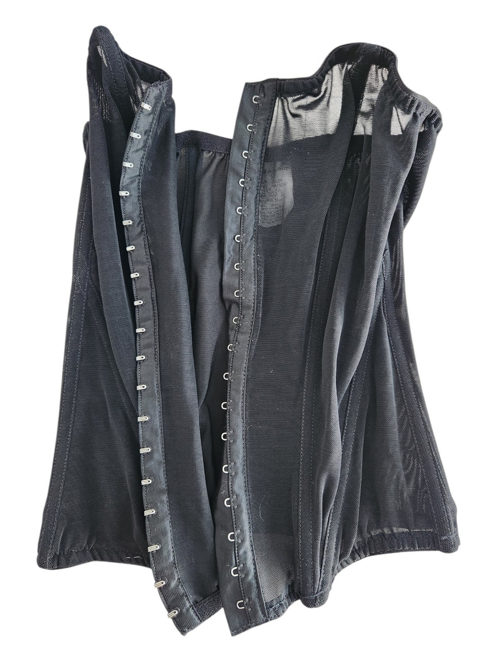 Leg Avenue Black Mesh Corset Top Size S Hook & Eye Sheer Boning Girdle Sexy Dom